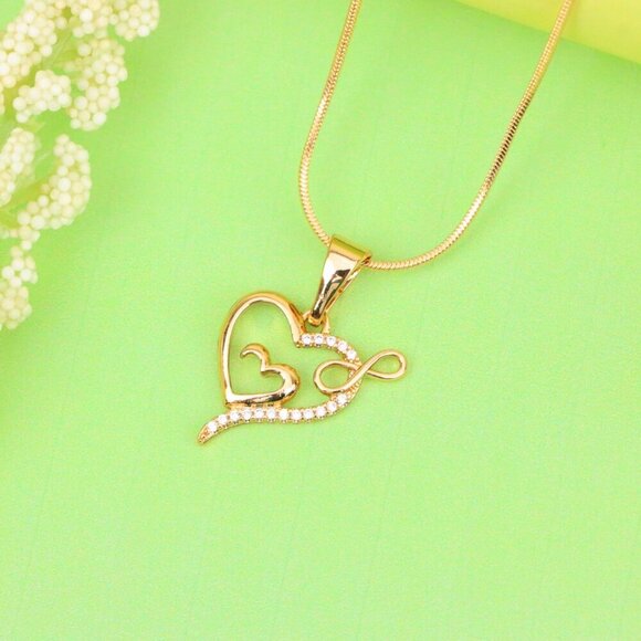 "Heart Infinity Mother-Child Rose Gold Pendant with Sparkling Stones, XPPT1279 - Picture 4 of 12